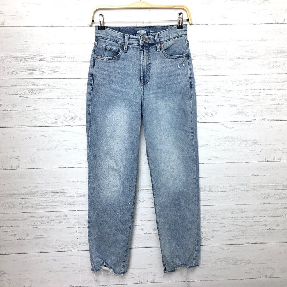 Old Navy Women's Jeans The Sky High Straight Leg Distressed Light Wash size 0